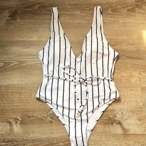 Black and while Stripped One Piece bathing suit